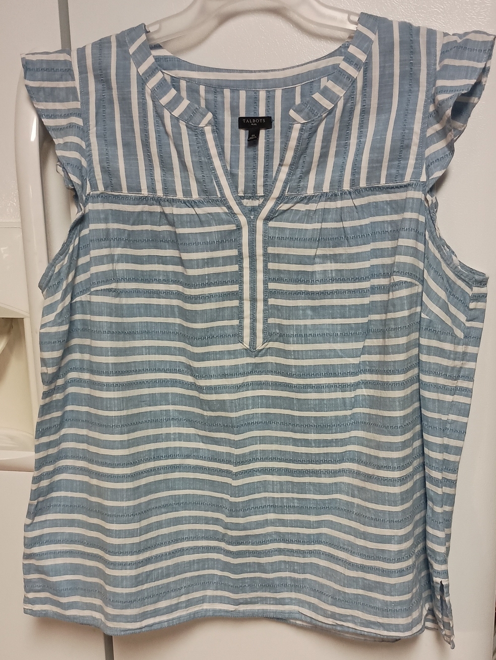 Talbots Blue and White Striped Split-Neck Cap Sleeve Top Women's Size 2XL